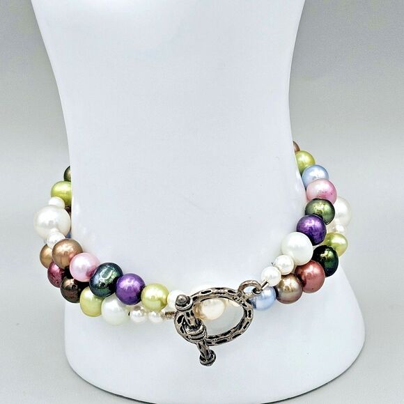 Genuine Pearl Bracelet Freshwater Double Wrap 925 Silver Clasp or Beaded Choker - Picture 5 of 9